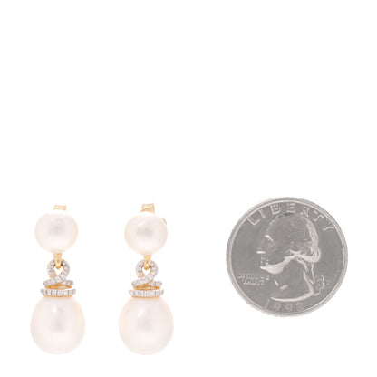 David Yurman 18K Yellow Gold Diamond Pearl Helena Drop Earrings 2 of 6