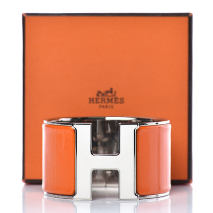 Hermes Enamel Extra Wide Clic Clac H Bracelet PM Orange White 9 of 9