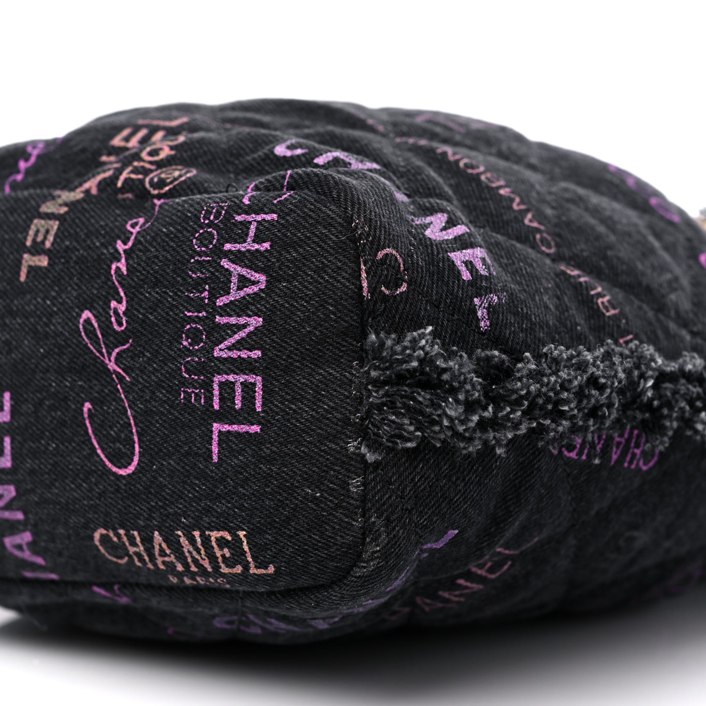 Denim Quilted Mood Bucket With Chain Black Multicolor