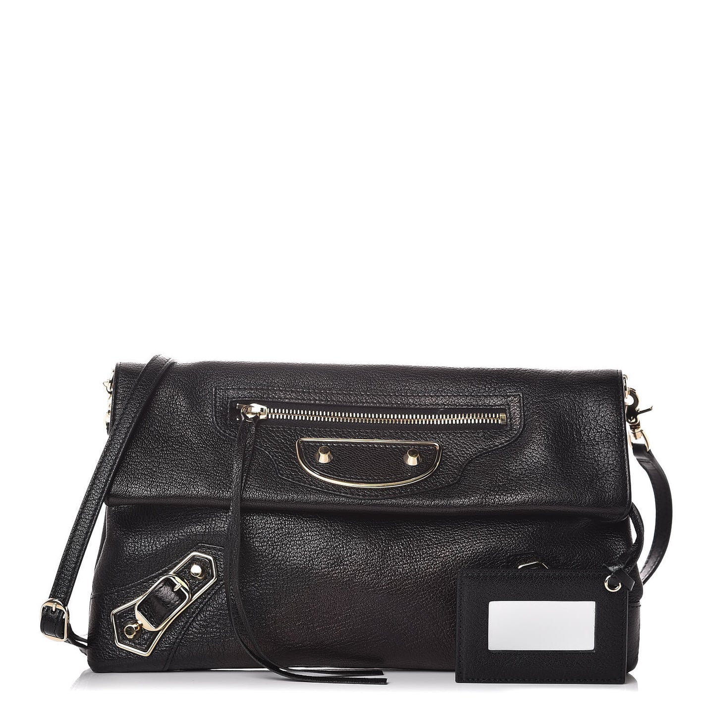 Chevre Gold Metallic Edge Hardware Envelope Clutch Black