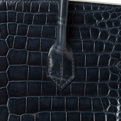 Hermes Shiny Porosus Crocodile Birkin 35 Bleu Abysse 10 of 35
