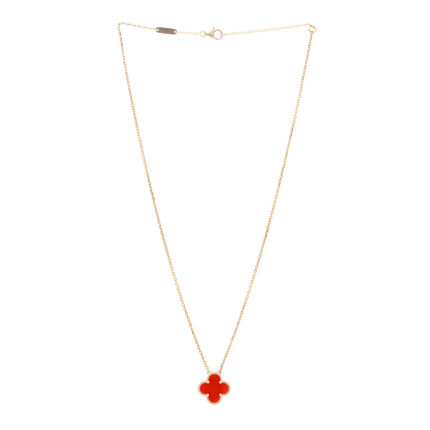 18K Yellow Gold Carnelian Vintage Alhambra Pendant Necklace