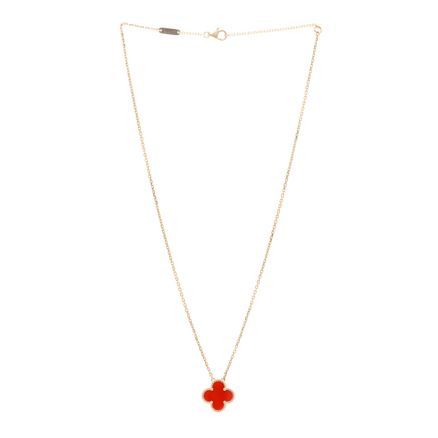 Van Cleef & Arpels 18K Yellow Gold Carnelian Vintage Alhambra Pendant Necklace 3 of 5