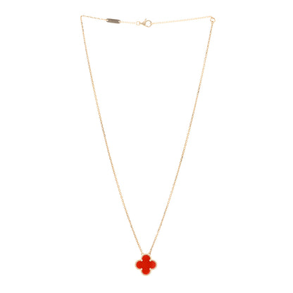 Van Cleef & Arpels 18K Yellow Gold Carnelian Vintage Alhambra Pendant Necklace 3 of 5