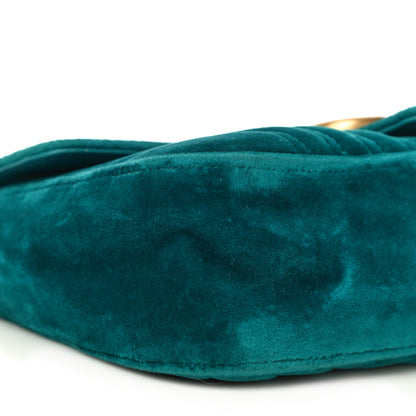 Gucci Velvet Matelasse Small GG Marmont Shoulder Bag Pavone Cyan 10 of 14