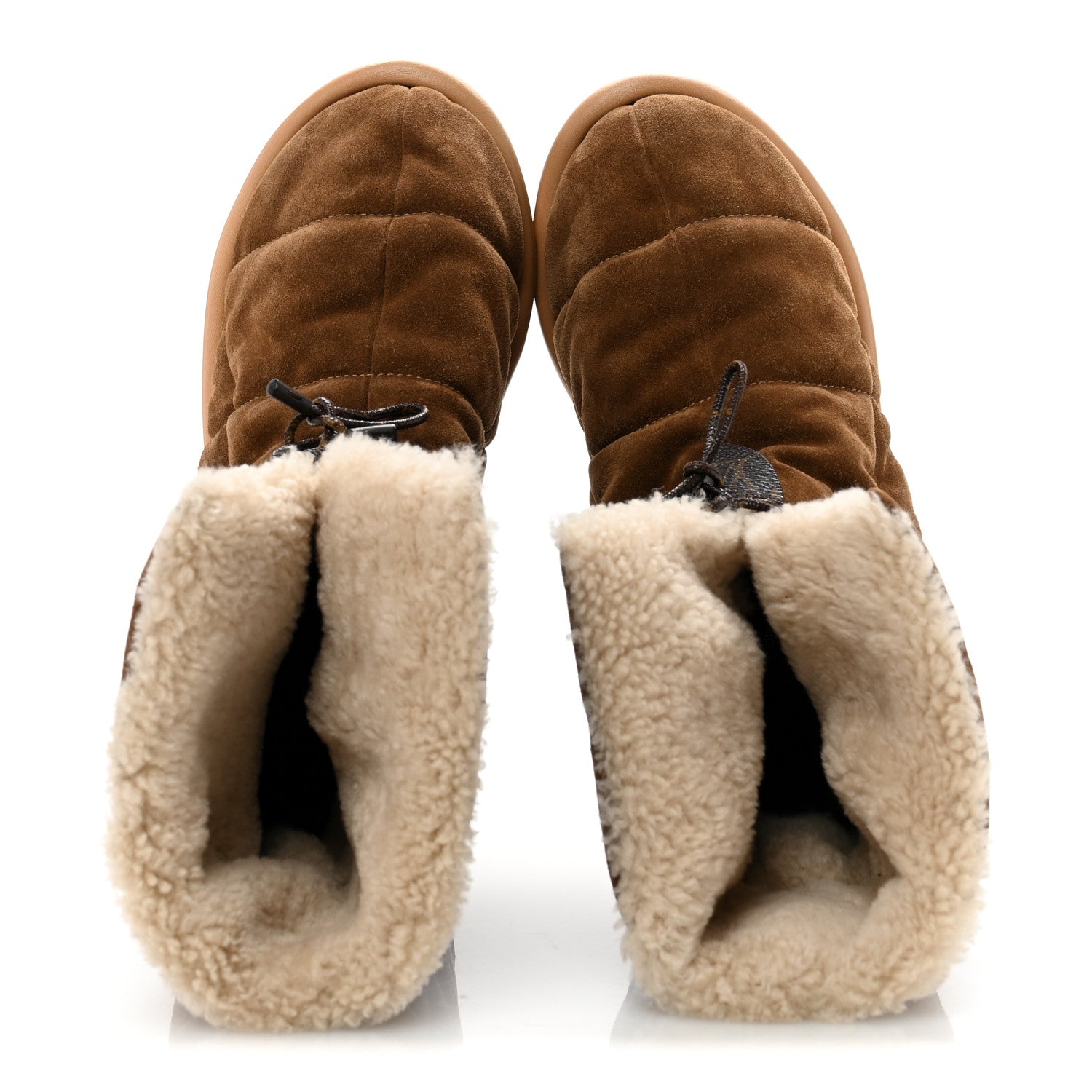 Louis Vuitton Suede Shearling Quilted Flat Ankle Boot 38 Beige 2 of 9