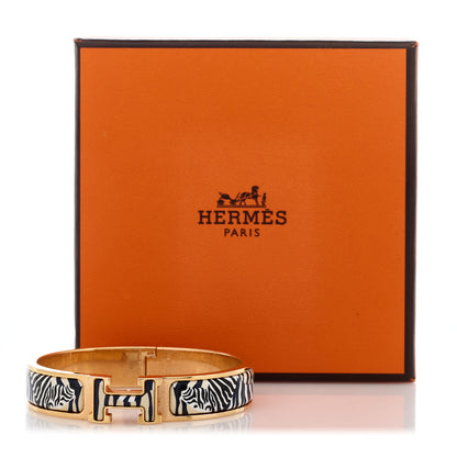 Hermes Enamel Narrow Print Zebres De Tanzania Clic Clac H Bracelet PM Beige Blue 4 of 4