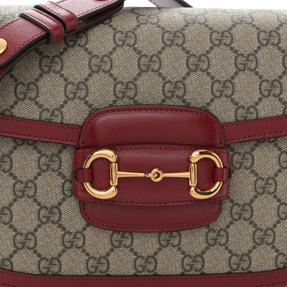 Gucci GG Supreme Monogram Azalea Calfskin Horsebit 1955 Shoulder Bag Beige Ebony New Cherry Red 8 of 10