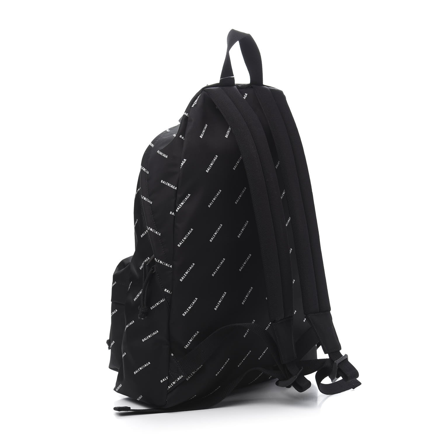 Balenciaga Twill Nylon Allover Logo Print Explorer Backpack Black White 2 of 8