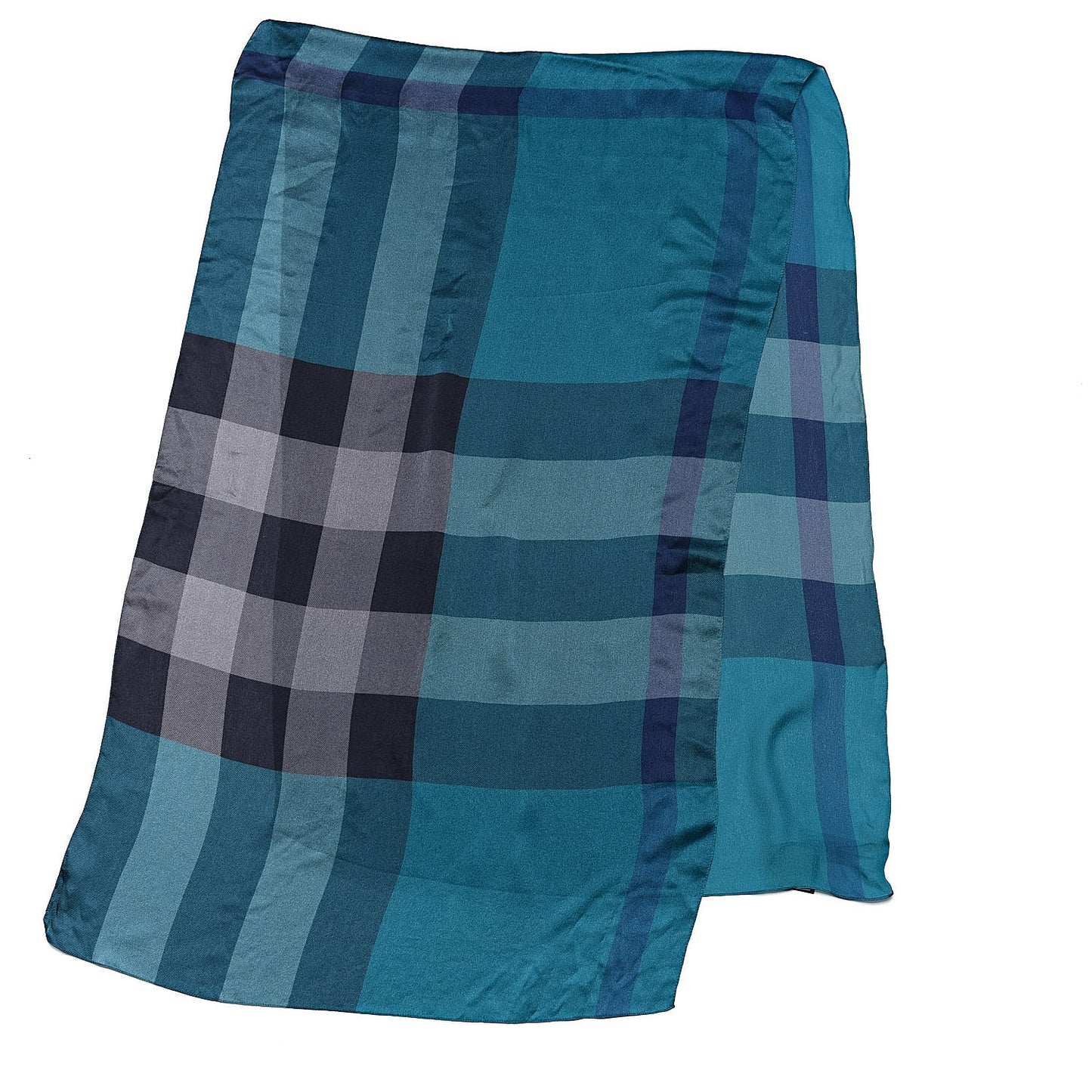 Satin Silk Mega Check Scarf Dark Turquoise