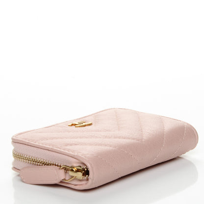 Chanel Calfskin Chevron Quilted Zip Around Coin Purse Light Pink 4 of 7