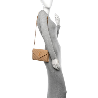 Saint Laurent Grain De Poudre Matelasse Chevron Monogram Chain Wallet Nude Powder 2 of 12