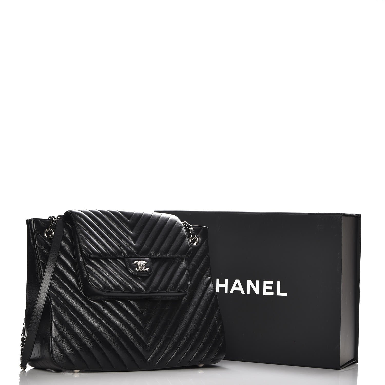 Chanel Caviar Chevron Quilted Flap Tote Black 8 of 8