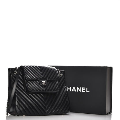 Chanel Caviar Chevron Quilted Flap Tote Black 8 of 8