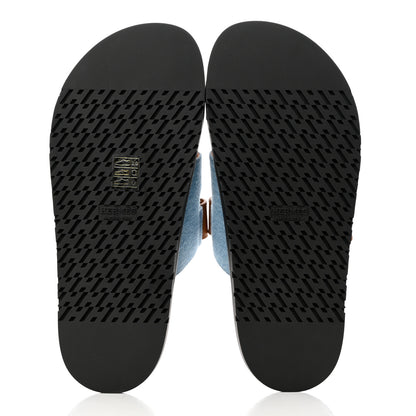 Hermes Denim Calfskin Womens Chypre Sandals 39 Bleu Clair Naturel 5 of 9