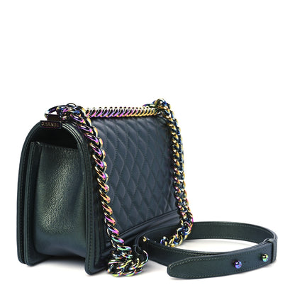 Chanel Iridescent Goatskin Quilted Medium Boy Flap Green 3 of 11