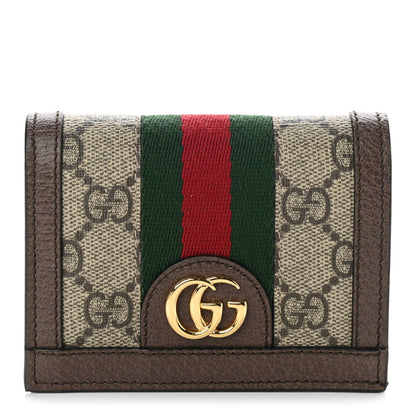 Gucci GG Supreme Monogram Web Ophidia Card Case Beige New Acero 1 of 7