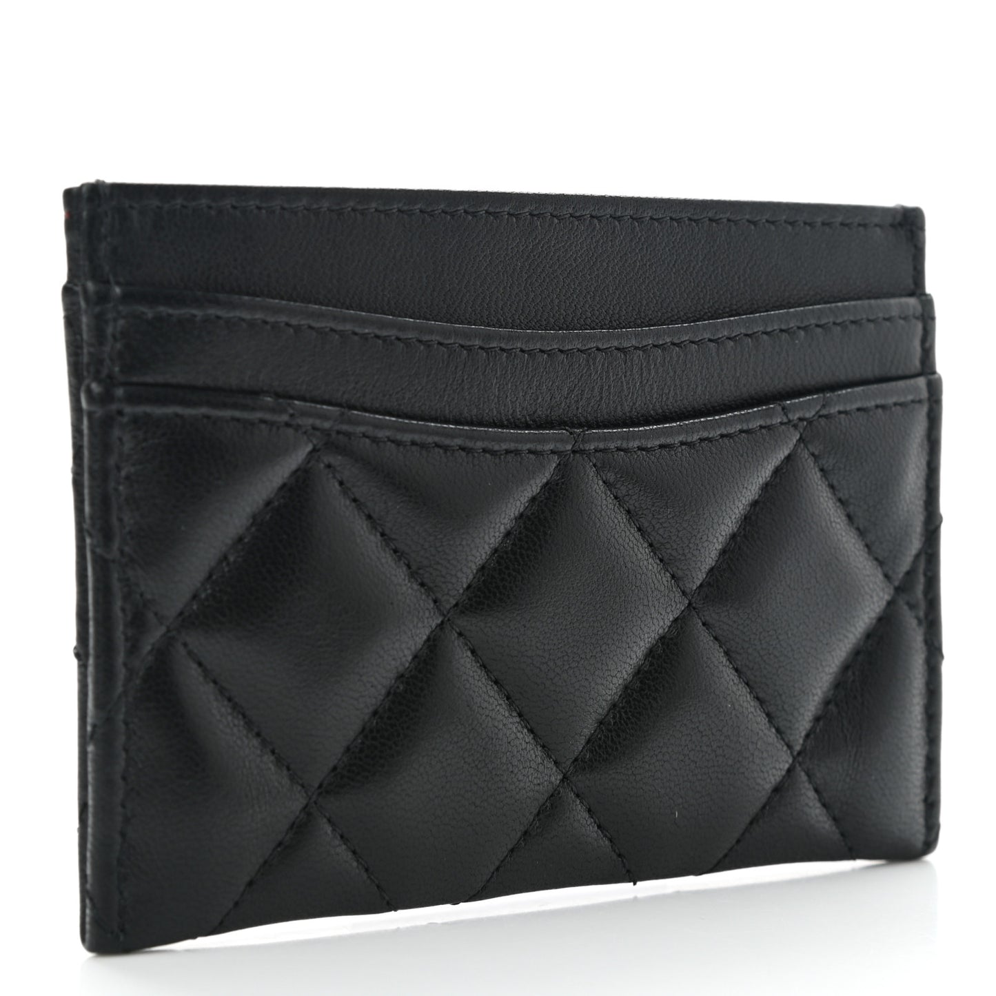 Lambskin Quilted Card Holder Black