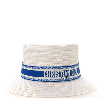 Christian Dior Straw Dioresort Bucket Hat 58 White Blue 3 of 9