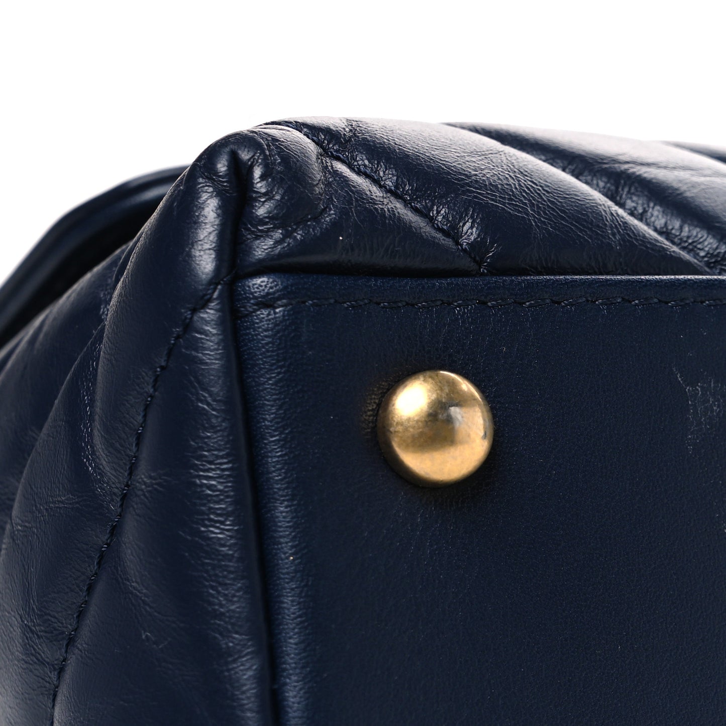 Aged Calfskin Elaphe Chevron Quilted Small Coco Handle Flap Navy