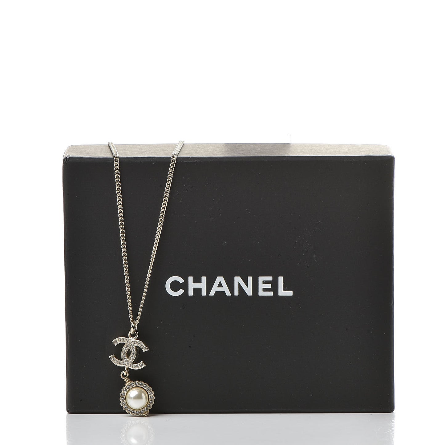 Crystal CC Pearl Drop Necklace Gold