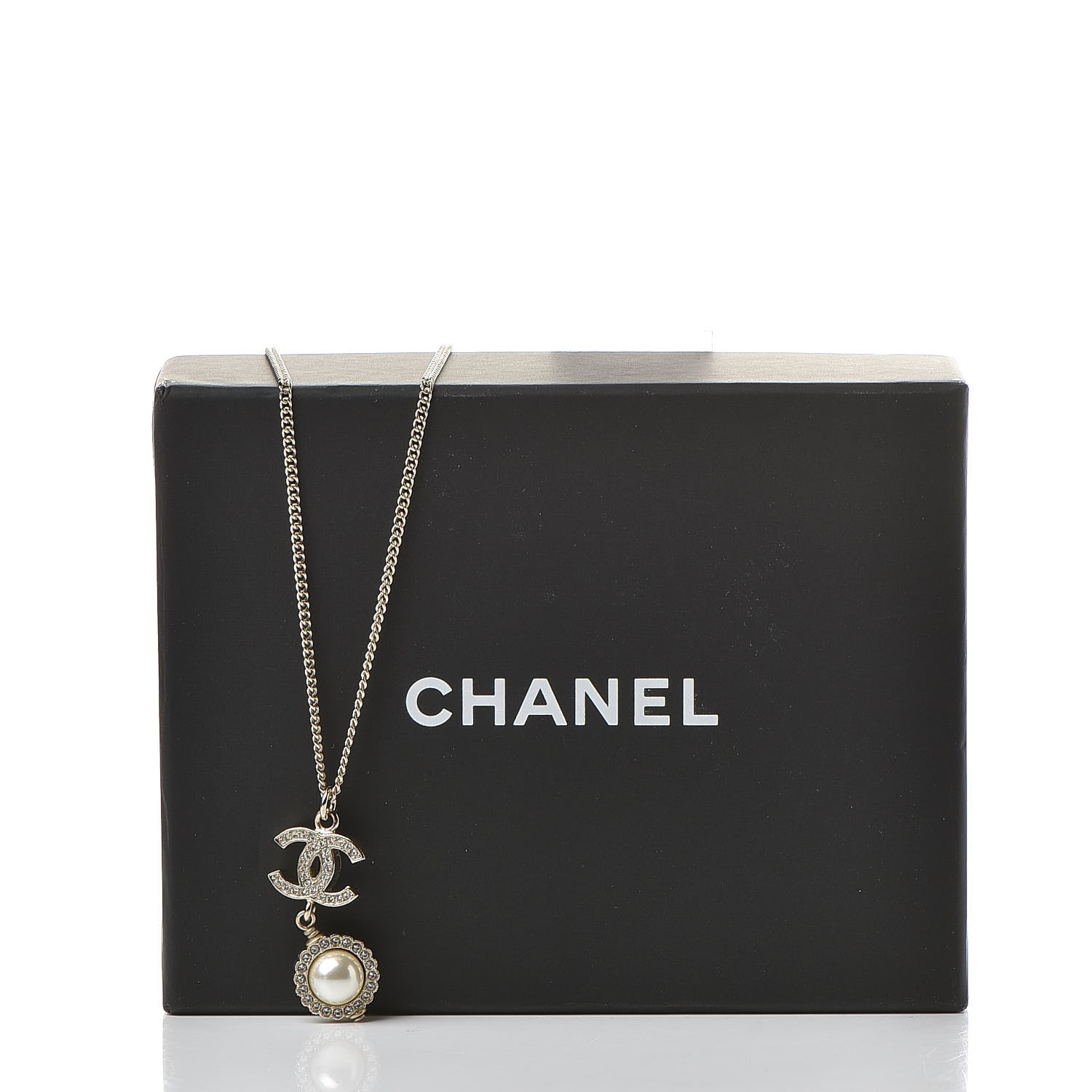 Chanel Crystal CC Pearl Drop Necklace Gold 6 of 6