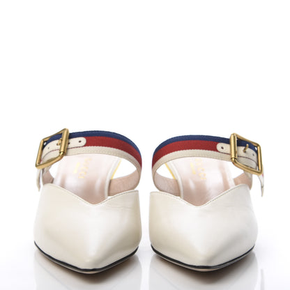 Gucci Malaga Kid Sylvie Web Bamboo Low Heel Mules 35 White 2 of 9