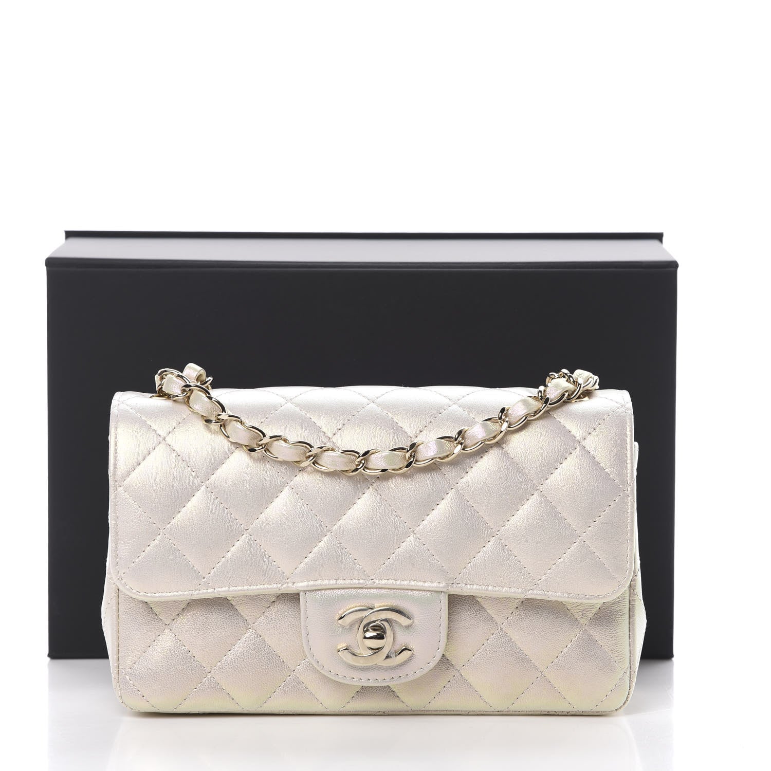 Chanel Iridescent Lambskin Quilted Mini Rectangular Flap Ivory 11 of 11
