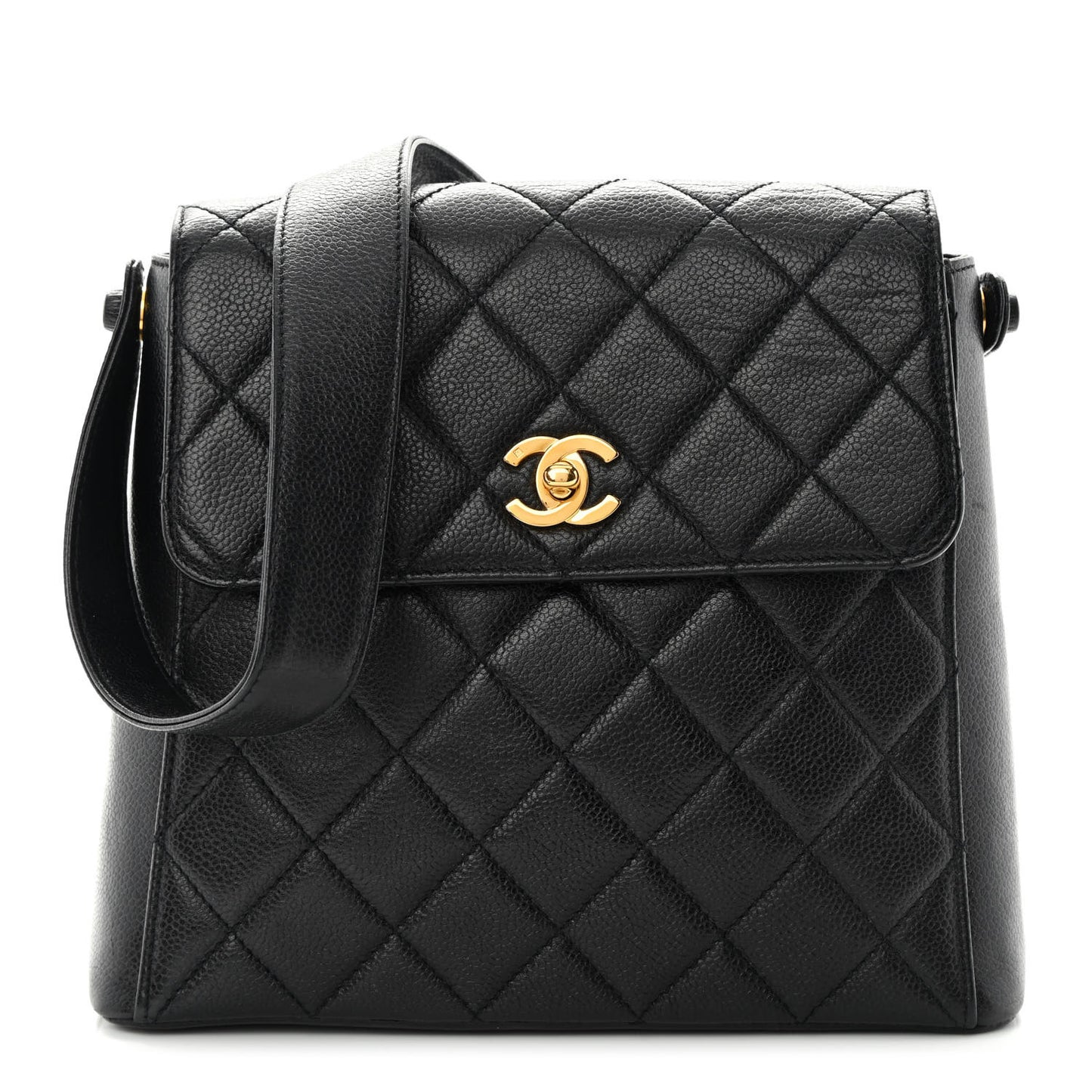 Caviar Quilted Flap Shoulder Bag Black Black
