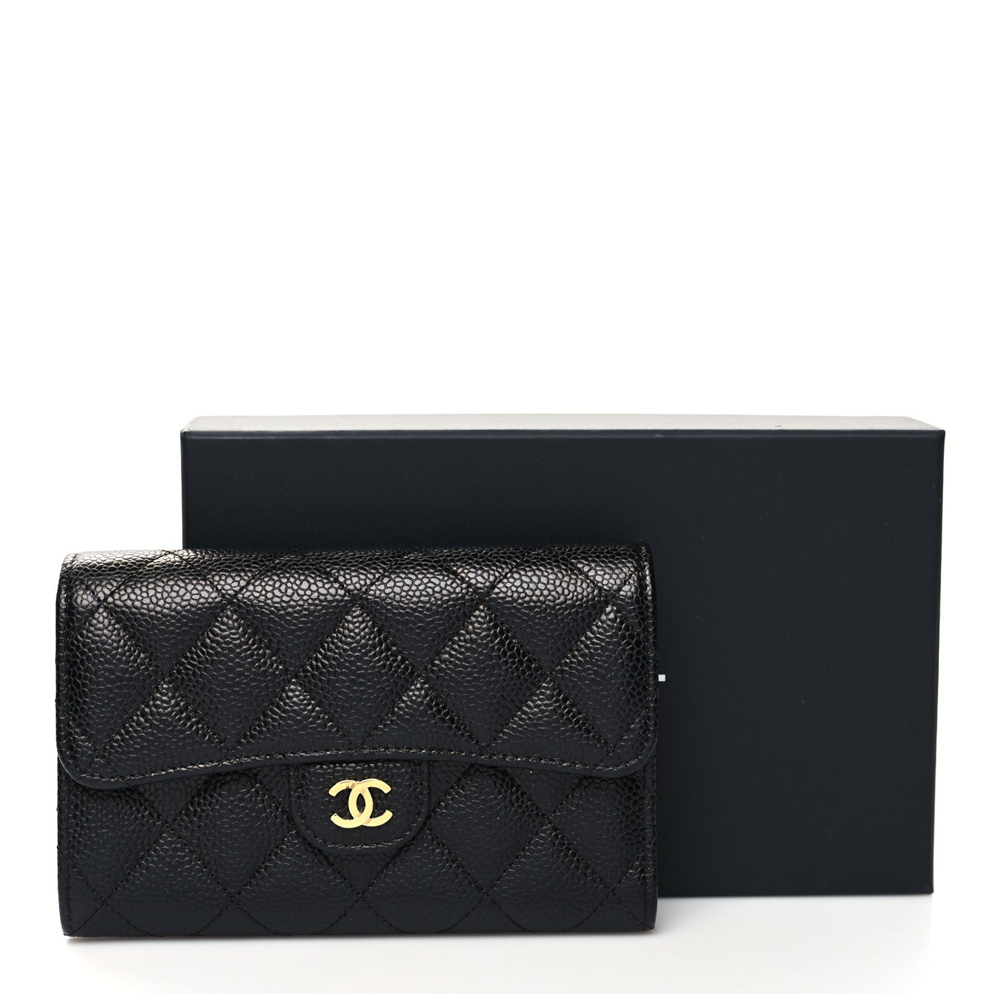 Caviar Quilted Medium Flap Wallet Black