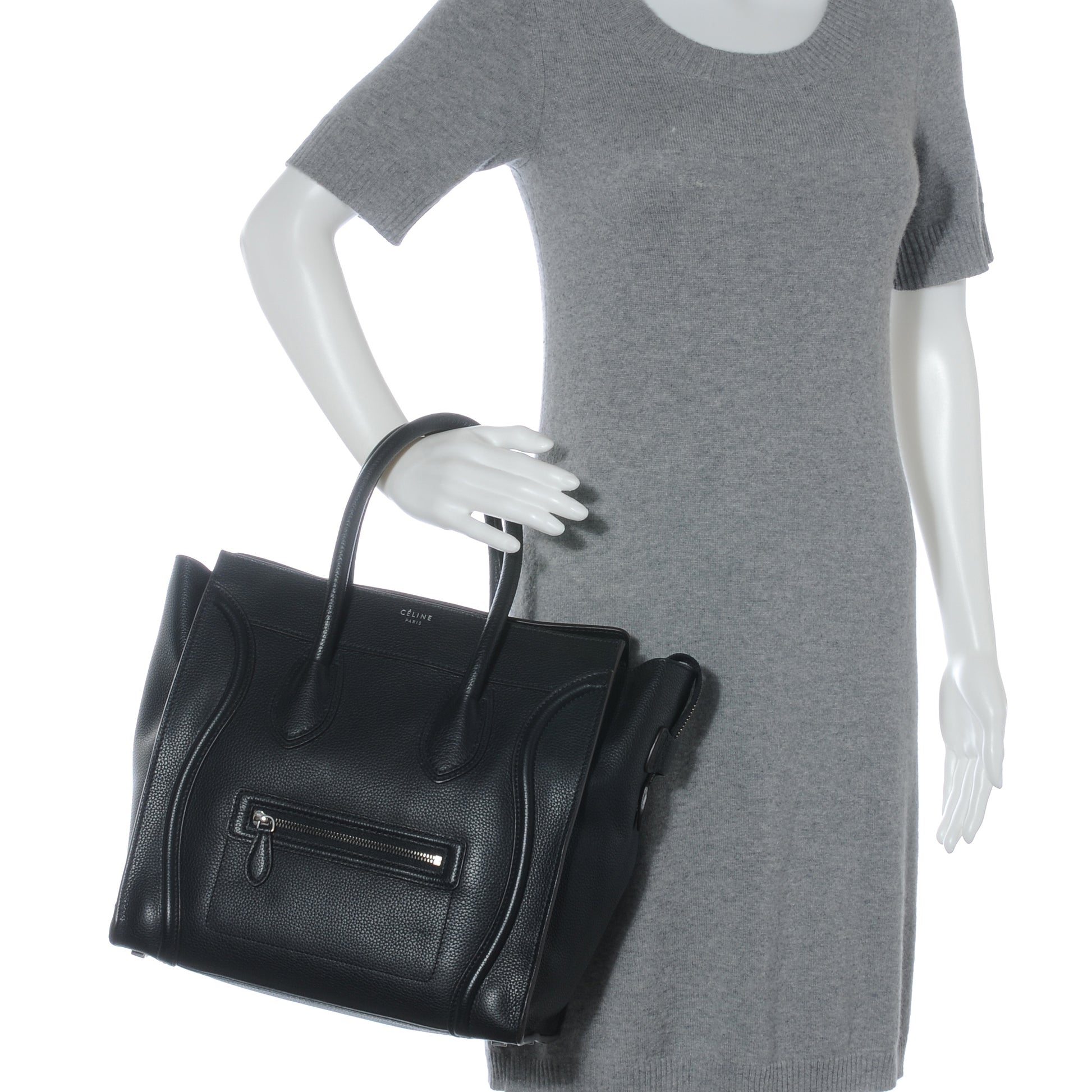 Celine Drummed Calfskin Mini Luggage Black 2 of 8