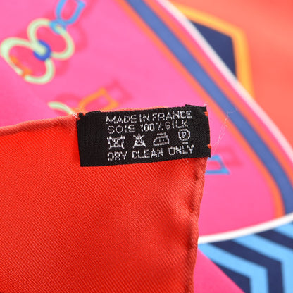 Hermes Silk Bouquets Sellier Scarf 90 Rouge Fuchsia Bleu 7 of 7