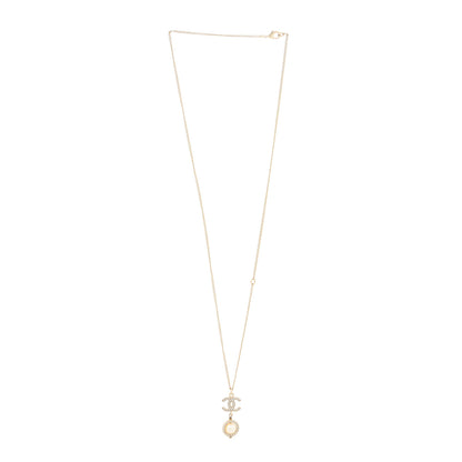 Chanel Crystal Pearl CC Lace Camellia Necklace Gold 2 of 3