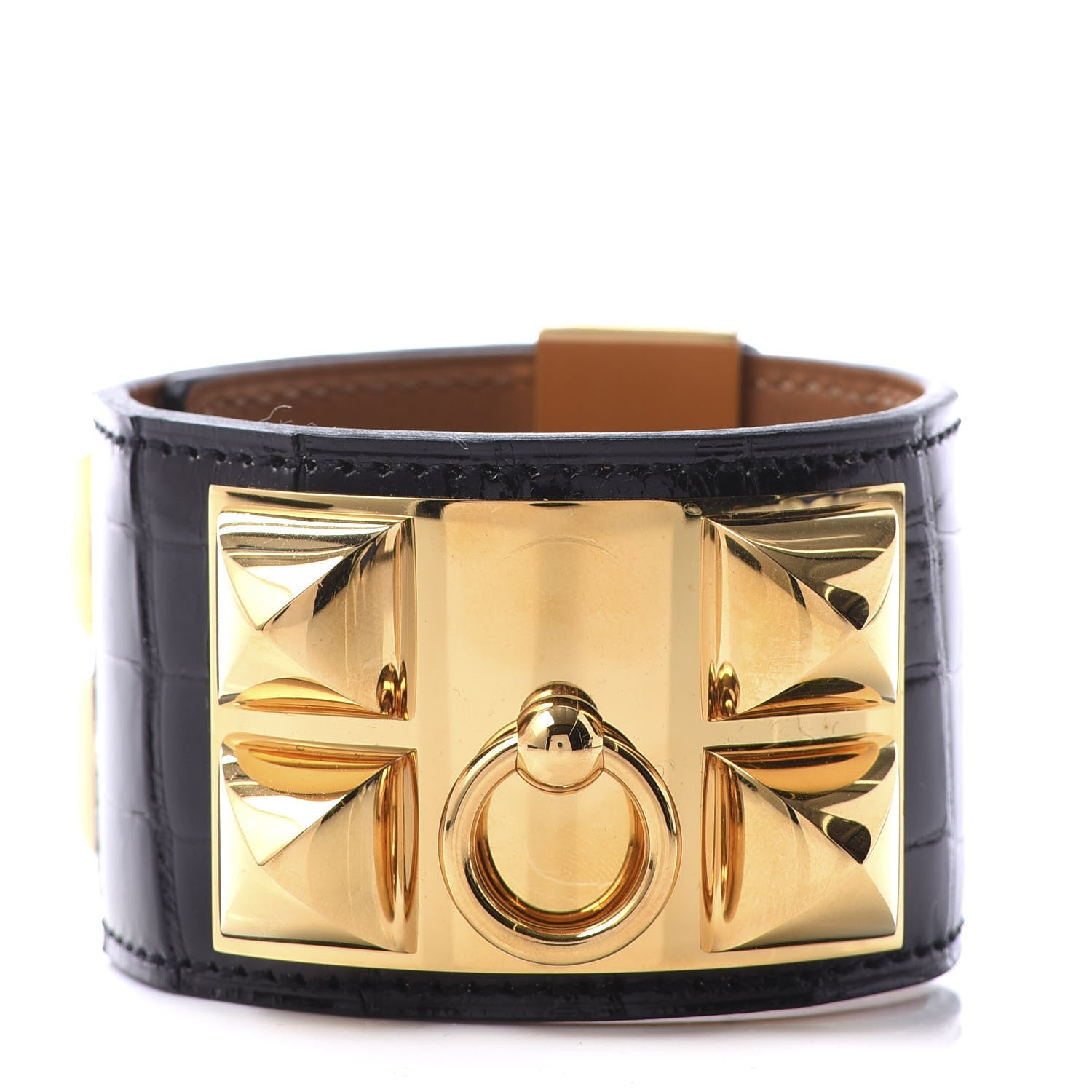 Hermes Shiny Alligator Collier de Chien CDC Bracelet T2 Black 1 of 7