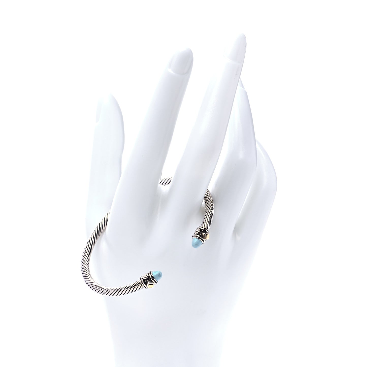 Sterling Silver 18K Yellow Gold Turquoise 4mm Cable Renaissance Bracelet