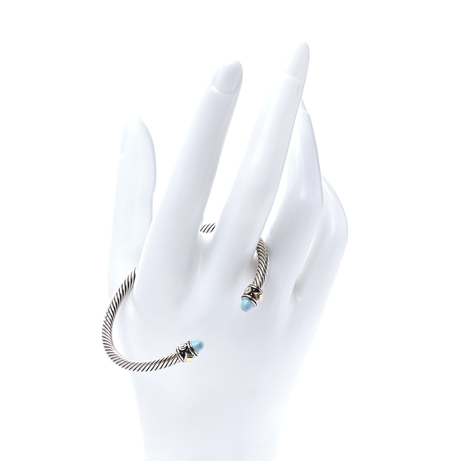 David Yurman Sterling Silver 18K Yellow Gold Turquoise 4mm Cable Renaissance Bracelet 2 of 5