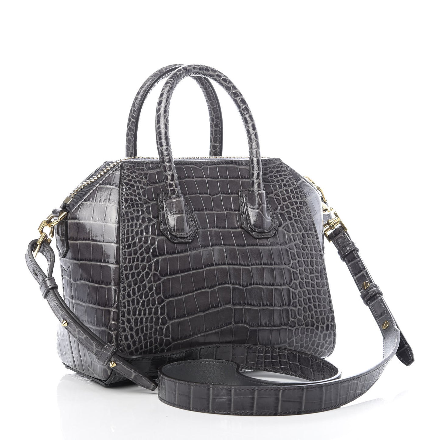 Calfskin Crocodile Embossed Mini Antigona Storm Grey