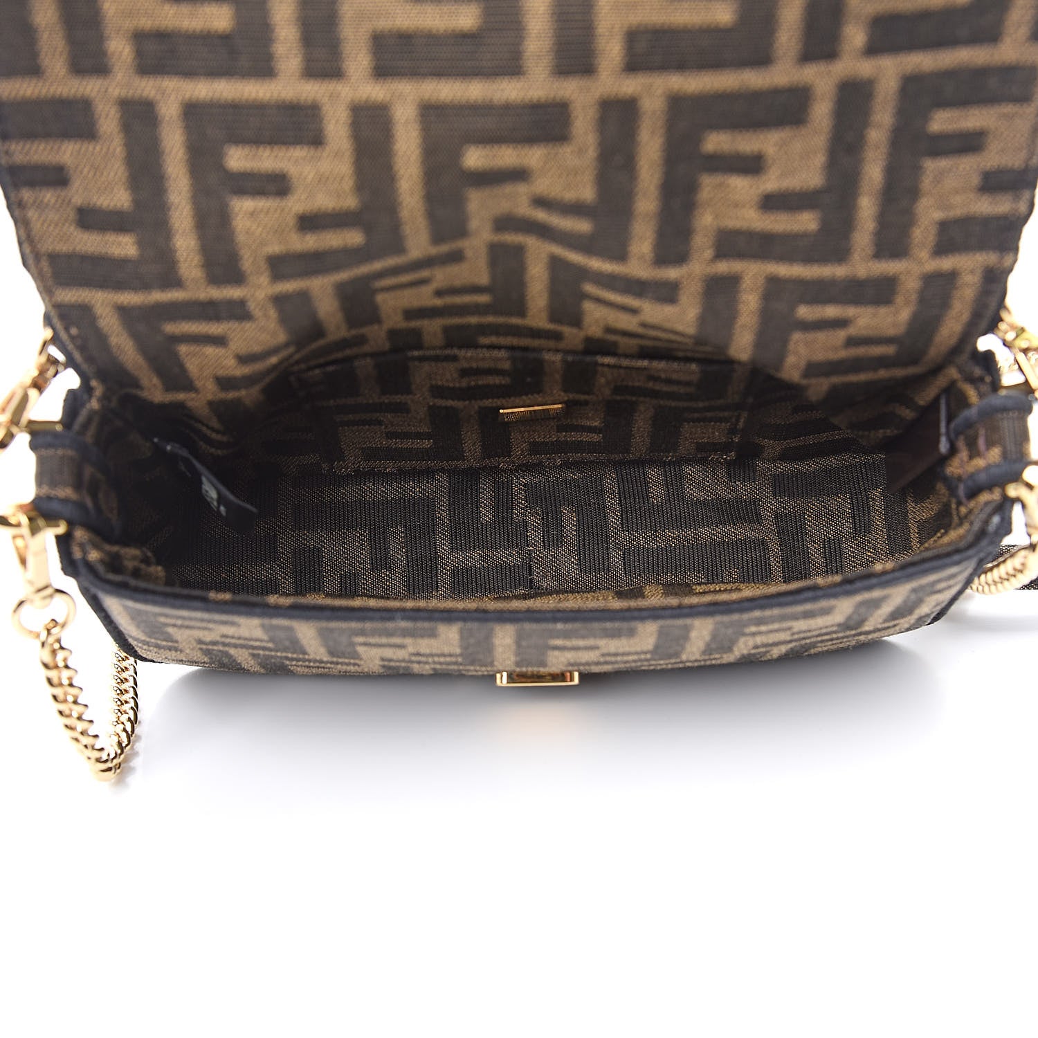 Fendi Fabric Jacquard FF 1974 Mini Baguette Tobacco Moro Black 5 of 9