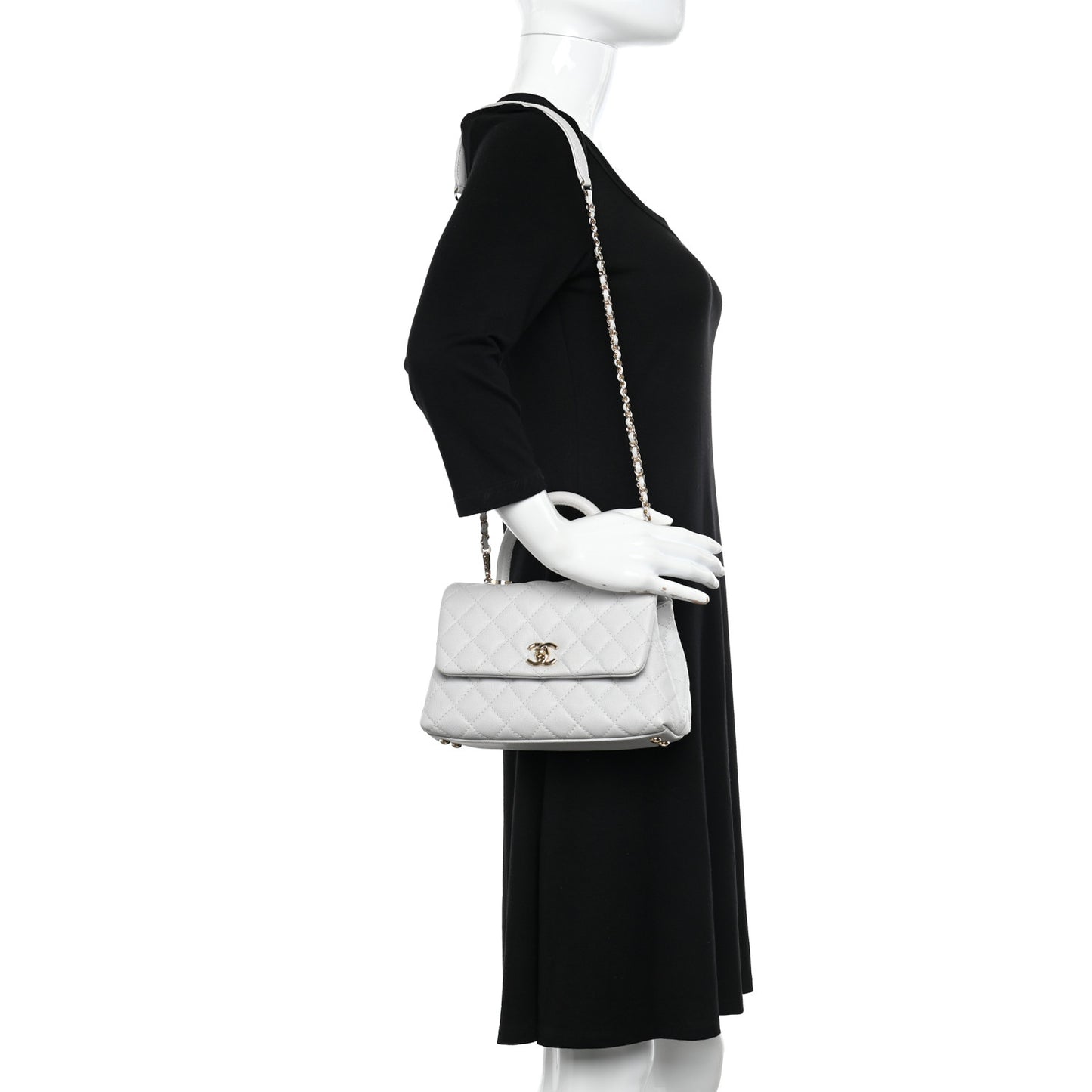 Caviar Quilted Mini Coco Handle Flap Light Grey