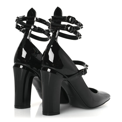 Valentino Garavani Patent Monochrome Rockstud Tan-Go Ankle Strap Pumps 37 Black 5 of 11