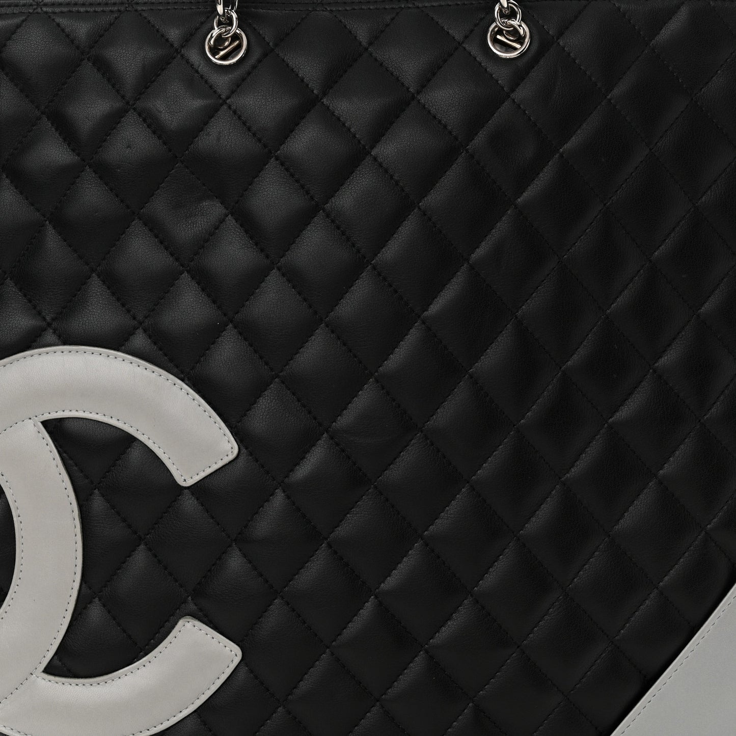 Calfskin Cambon Flat Tote Black Grey