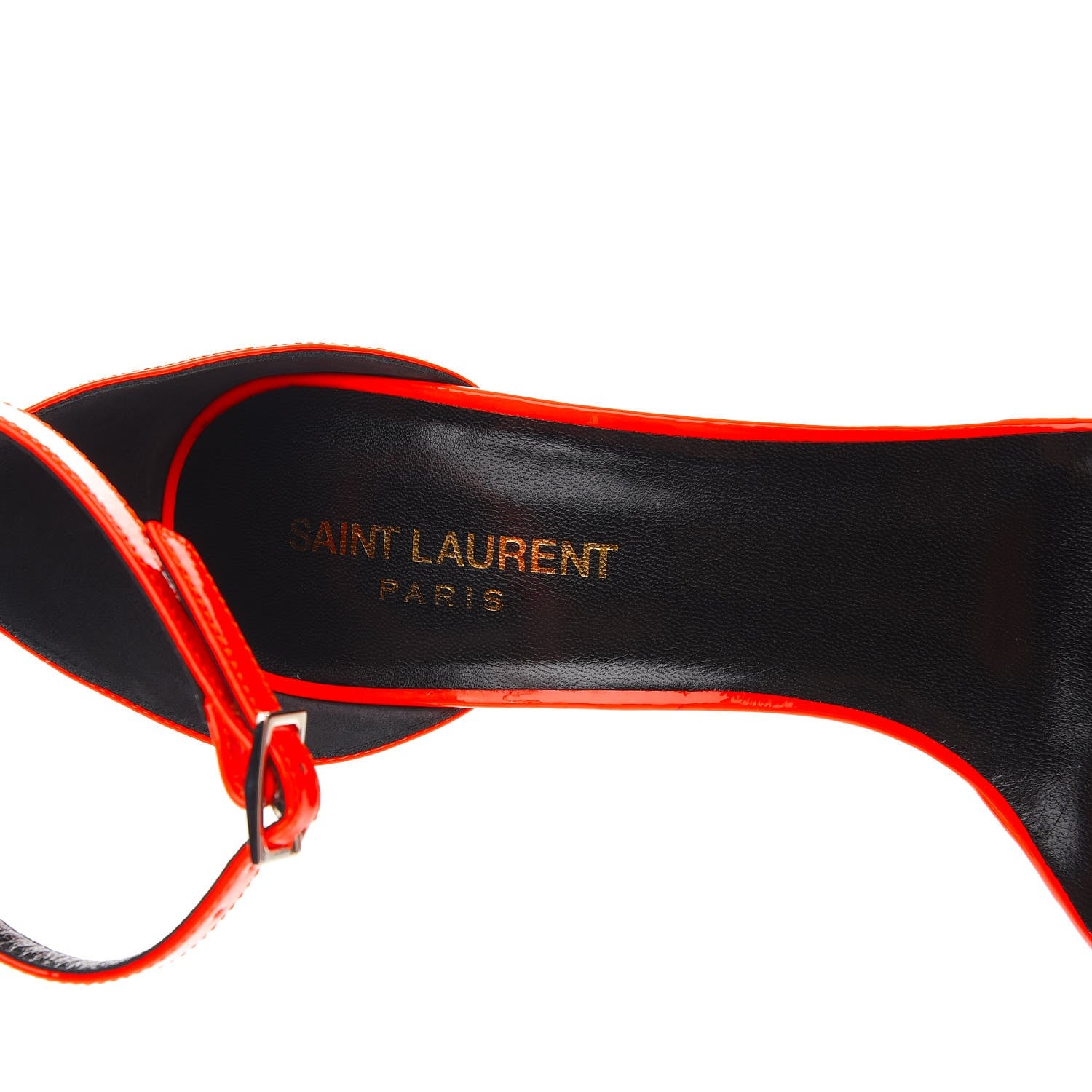 Saint Laurent Vitello Vernice Jane 80 Ankle Strap Sandals 38.5 Orange Fluo 7 of 10