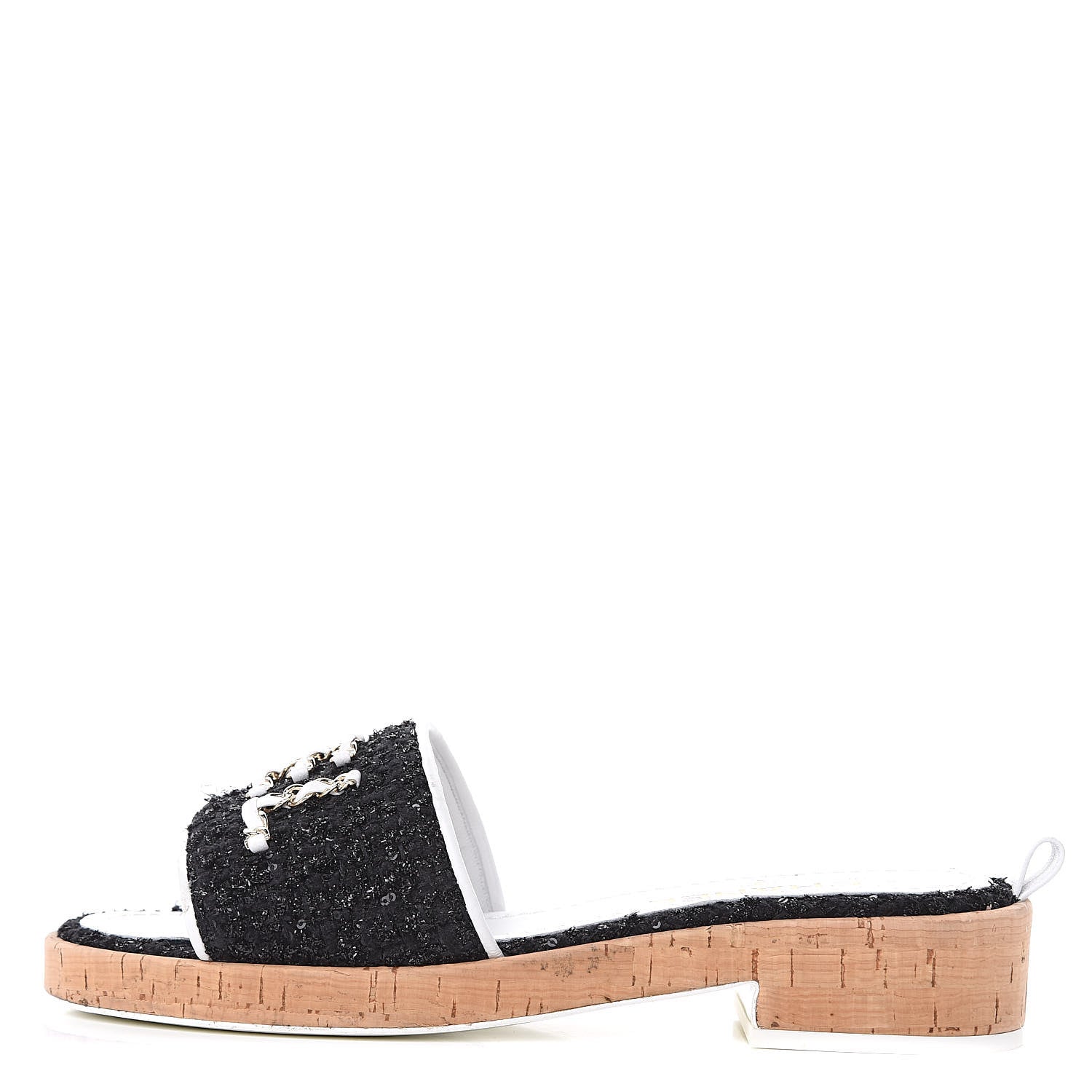 Chanel Tweed Cork CC Chain Mule Sandal 39 Black 1 of 10