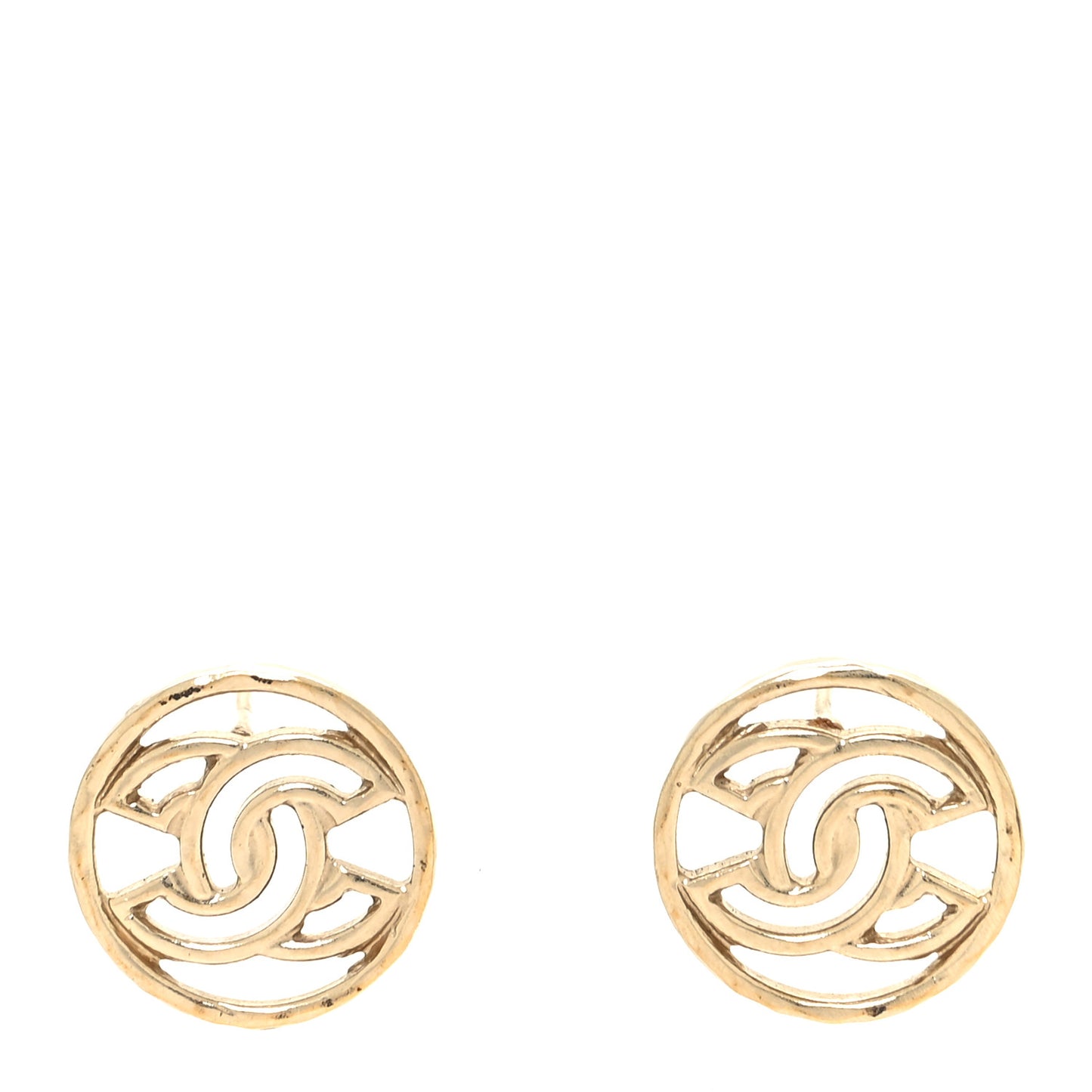 Metal CC Round Earrings Light Gold