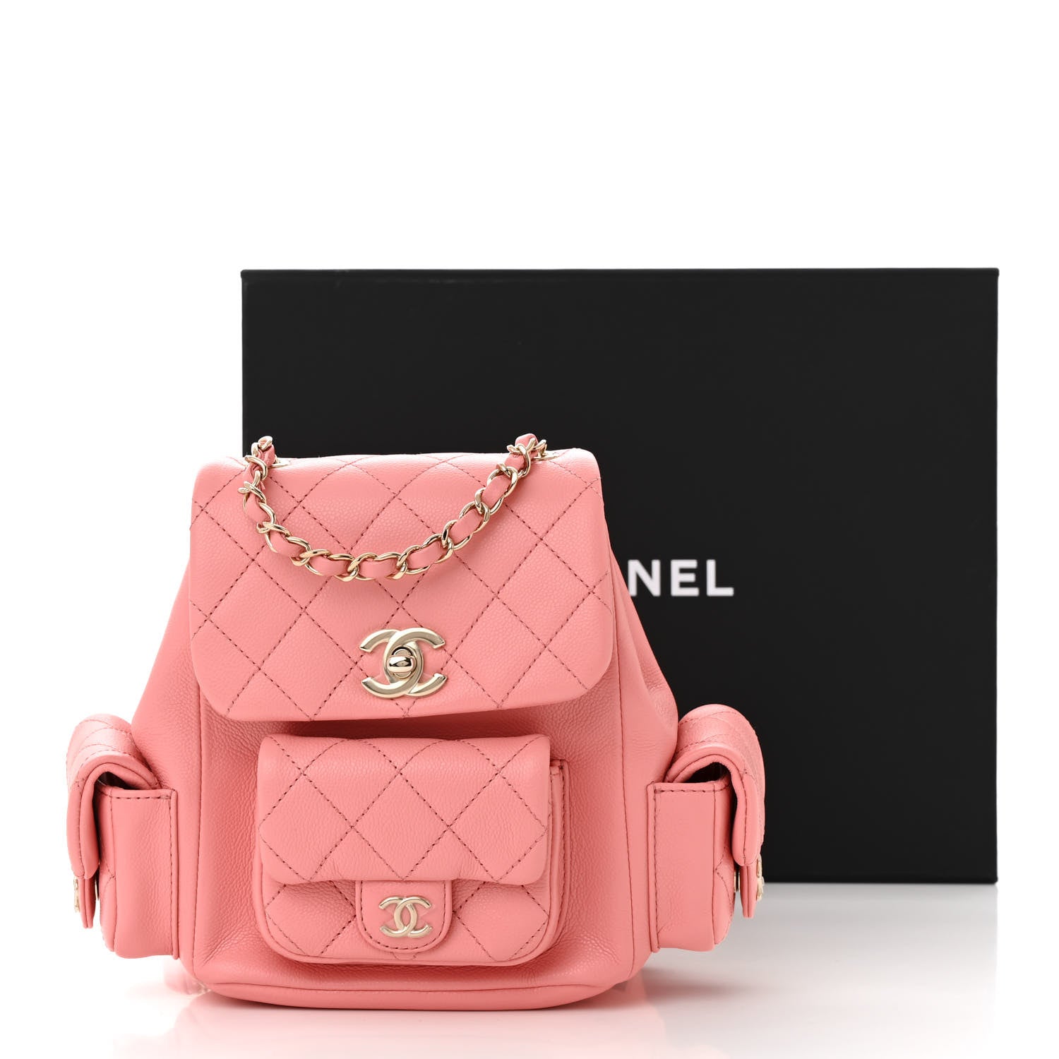 Chanel Shiny Caviar Quilted Small Pockets Drawstring Backpack Pink 11 of 11