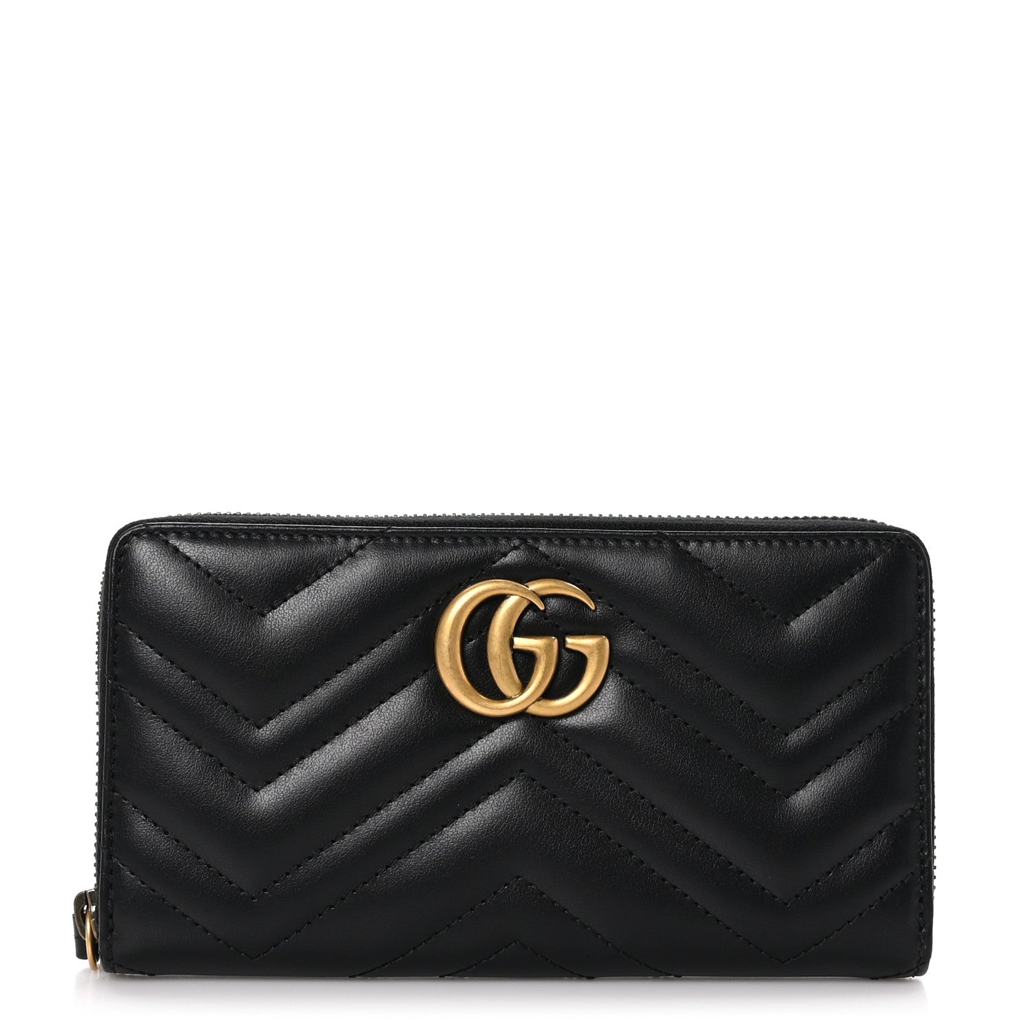 Gucci Calfskin Matelasse GG Marmont Zip Around Organizer Wallet Black 1 of 9