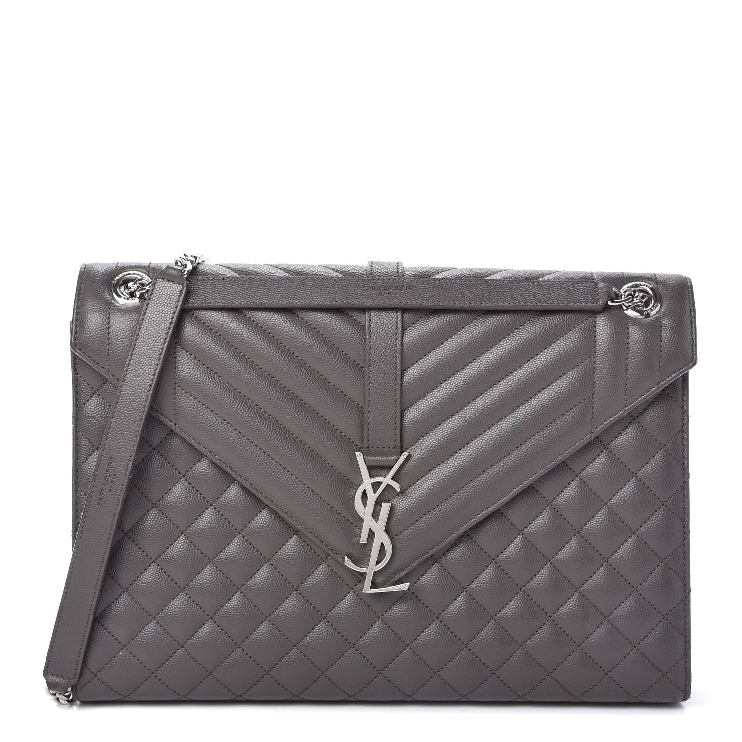 Saint Laurent Grain De Poudre Large Tri-Quilt Monogram Satchel Fog 1 of 10