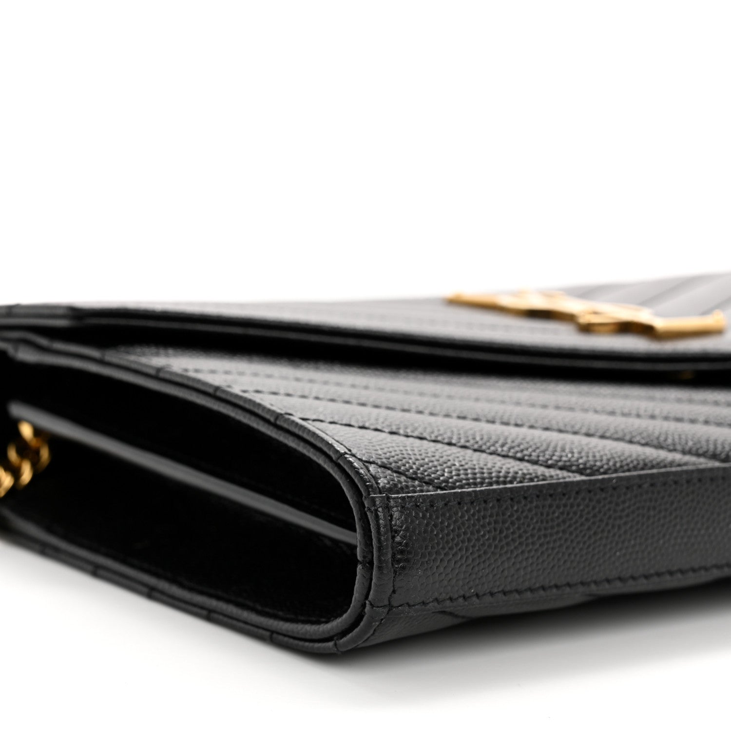 Saint Laurent Grain De Poudre Matelasse Chevron Monogram Chain Wallet Black 8 of 9