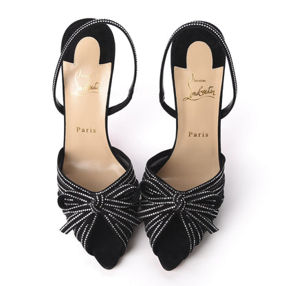 Christian Louboutin Suede Mesh Embellished Araborda 100 Slingback Sandals 39.5 Black 5 of 9