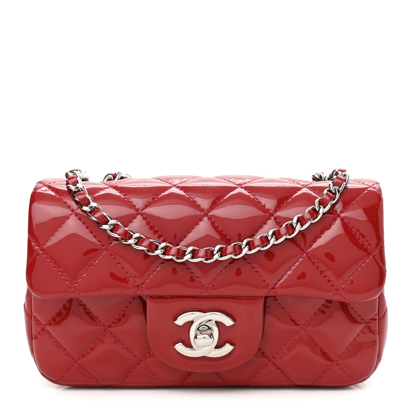 Patent Calfskin Quilted Extra Mini Rectangular Flap Red